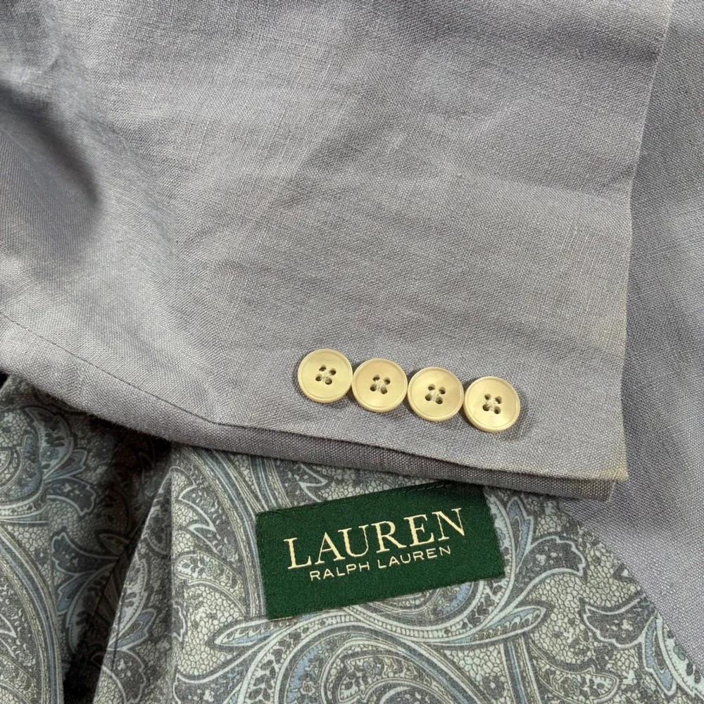 Lauren Ralph Lauren  100% Linen Blazer 46L Light Blue Paisley Lined Sport Coat
